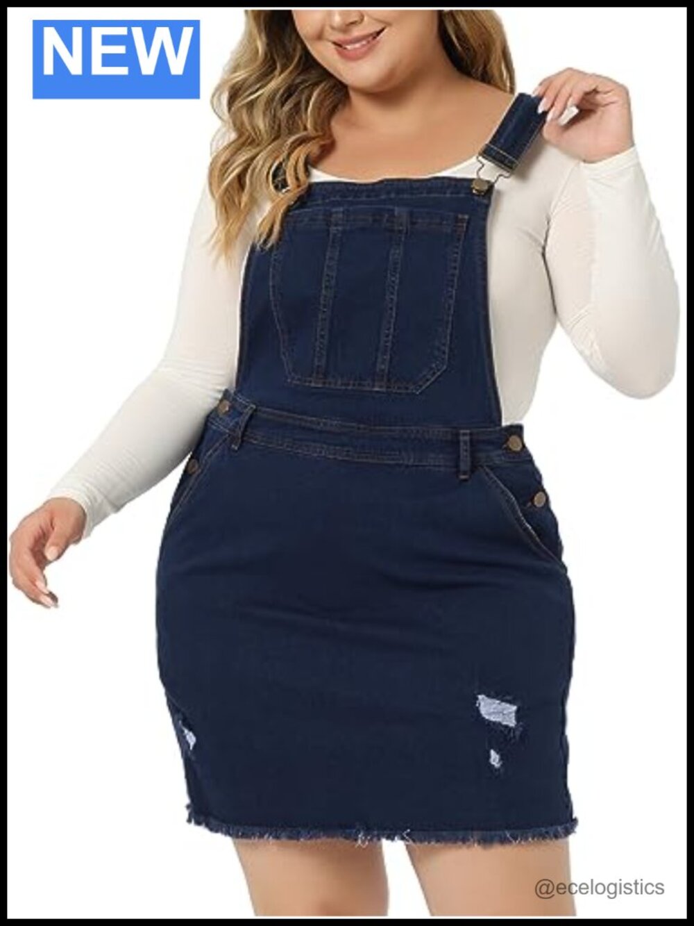 Plus Size Denim Overall Dress Distressed Adjustable Strap Sleeveless Cotton